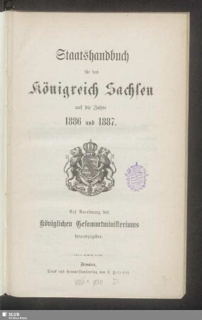 1886/87: Staatshandbuch für den Freistaat Sachsen