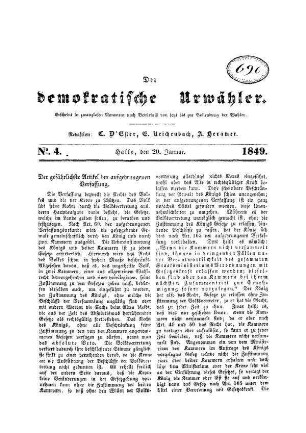 Der demokratische Urwähler. N[umer]o 4. mit Beilage zum demokratischen Urwähler N[umme]r 4.