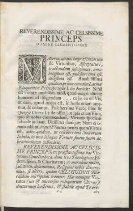 Reverendissime Ac Celsissime Princeps Domine Clementissime