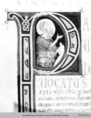 Bibel : Historisierte Initiale P: Paulus