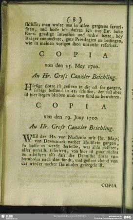 Copia von den 25. Mey 1700