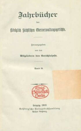 19.1913: Jahrbücher des Königlich-Sächsischen Oberverwaltungsgerichts