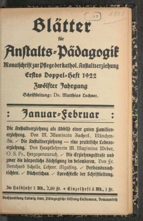 1: Erstes Doppelheft 1922