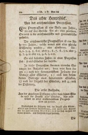 Das achte Hauptstück. Von der arithmetischen Progression.
