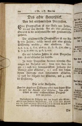 Das achte Hauptstück. Von der arithmetischen Progression.