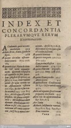 INDEX ET CONCORDANTIA PLERARUMQUE RERUM & terminorum.