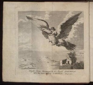 Flight from Margate to South America. Munchausen`s Travels.