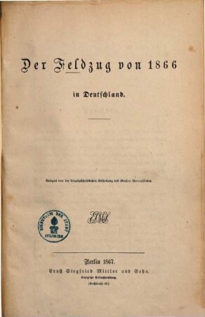 Der Feldzug von 1866 in Deutschland