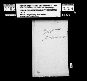 Anonyme Stücke: [Arie für Sopran, 2 Violinen, Bass, Oboe obl.] (Eröffne der Freude dein Herz).