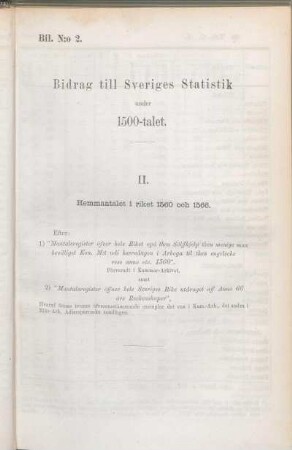 Bil. N:o 2. Bidrag till Sveriges Statistik under 1500-talet.