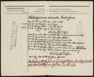 Militärpaß von Max Hermann Angermann : Militärpass, aufgeschlagen, Seite [28] und [29], von Grenadier Max Hermann Angermann (1. Ersatz-Bataillon, 1. (Leib-) Grenadier-Regiment No 100, 1. Kompanie), ausgestellt am 5. Februar 1916, Dippoldiswalde. Dresden: SLUB Mscr.Dresd.Aut.3079