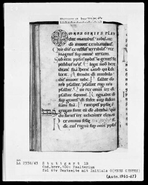 Kalendar - Psalterium - Hymnar (Benediktinerhandschrift) — O(mnes gentes), Folio 61verso