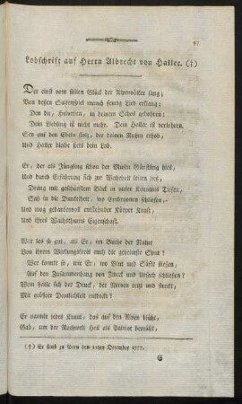 Lobschrift auf Herrn Albrecht von Haller. (+)