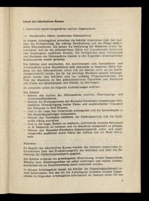 Inhalt des fakultativen Kurses