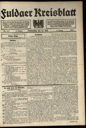 Erste Ausgabe vom Donnerstag, den 13. Juli 1911.
