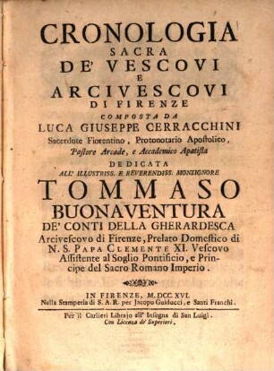 Cronologia sacra de vescovi earcivescovi di Firenze