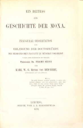 Ein Beitrag zur Geschichte der Moxa