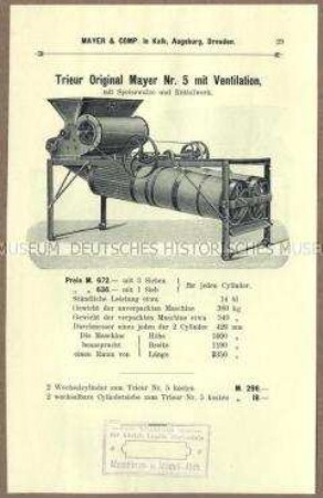 Trieur mit Speisewalze und Rüttelwerk Nr. 5 mit Ventilation