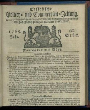 13tes Stueck, Montag den 27ten Maertz 1769