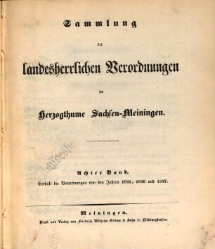 Sammlung der landesherrlichen Verordnungen im Herzogthum Sachsen-Meiningen, 8. 1845/47