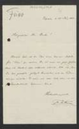 Brief von Theodor Magnus Fries an Unbekannt