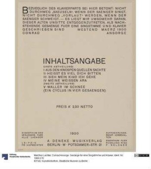 Conrad Ansorge. Gesänge für eine Singstimme und Klavier