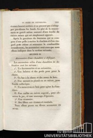 SECTION II. Accessoires d'une chaudière à déféquer.