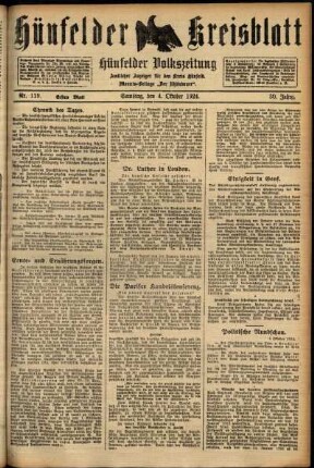 Erste Ausgabe vom Samstag, den 04. Oktober 1924.