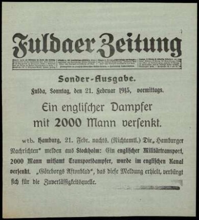 Erste Ausgabe vom Sonntag, den 21. Februar 1915.