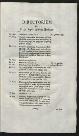 Directorium über die zur Replic gehörige Beylagen