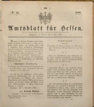 № 41. Ausgegeben zu Cassel am 4. Juli 1867.