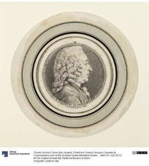 Porträt von Charles-Georges Coqueley de Chaussepierre nach rechts in einem runden Medaillon (Vorzeichnung für die Radierung durch Jean Francois Rousseau)