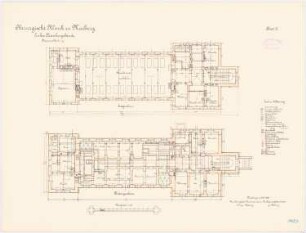 Chirurgische Klinik der Philipps-Universität Marburg: Linkes Krankengebäude: Grundriss Untergeschoss, Erdgeschoss 1:100