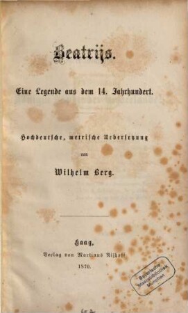 Beatrijs : eine Legende aus dem 14. Jahrhundert ; Hochdeutsche, metrische Übersetzung