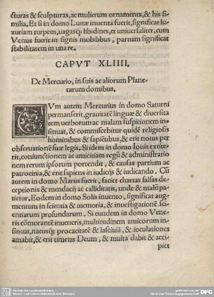 CAPUT XLIIII. De Mercurio, in suis ac aliorum Planetarum domibus.