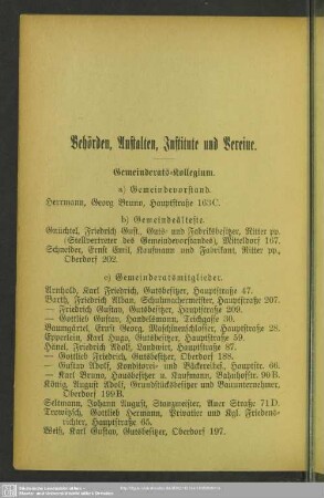 Behördenverzeichnis : Behörden, Anstalten, Institute und Vereine