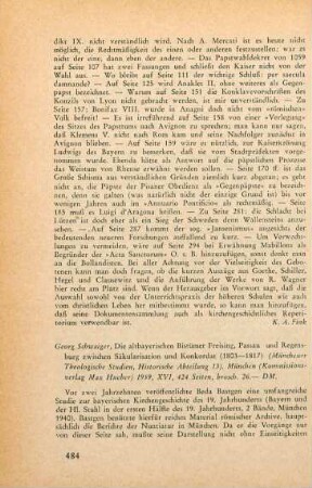 484-486 [Rezension] Schwaiger, Georg, Die altbayerischen Bistuemer Freising, Passau und Regensburg zwischen Saekularisation und Konkordat