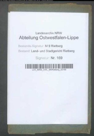 Ablösungsrezess über die herrschaftliche Schafhude von den Grundstücken der Feldmark Rietberg