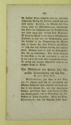 Des Mithridates von Pontus letzte kriegerische Unternehmung und sein Tod. 63 vor Chr. Geb