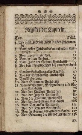 Register der Capiteln.