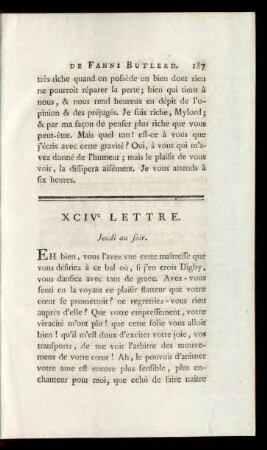 XCIVe Lettre. Jeudi au soir.