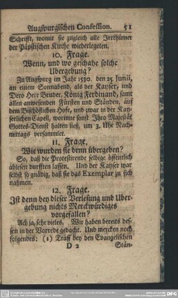 12. Frage. Ist denn bey dieser Verlesung und Ubergebung nichts Merckwürdiges vorgefallen?