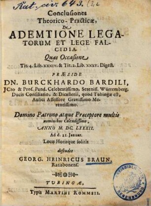 Conclusiones theorico-practicae, de ademptione legatorum et lege falcidia