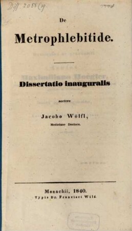 De metrophlebitide : dissertatio inauguralis