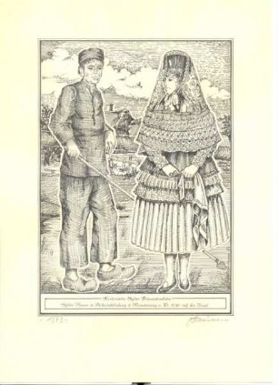 Sylter Bauer in Arbeitskleidung & Brautanzug a. D. 1750 auf der Insel