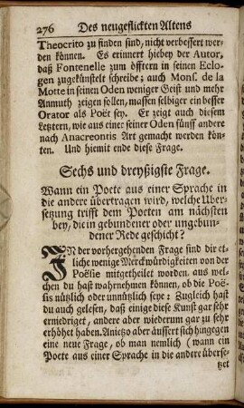 Sechs und dreyßigste Frage.