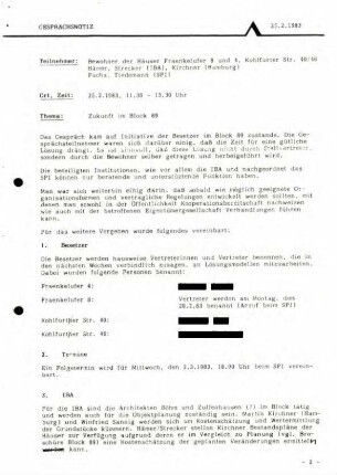 Dokumentation: Konflikt um die Sanierung               Fraenkelufer 8 und 4, Kohlfurther Straße 40 und 46, 1983