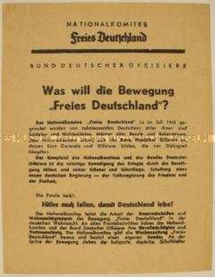 Programmatisches Flugblatt des Nationalkomitees Freies Deutschland und dem Bund Deutscher Offiziere zu den Zielsetzungen des Nationalkomitees