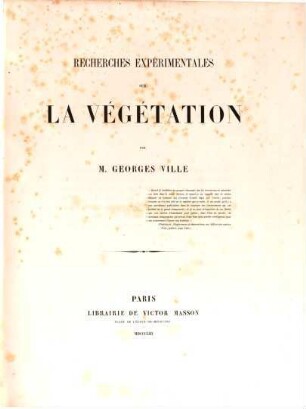 Recherches expérimentales sur la végétation