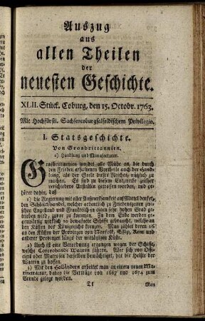 XLII. Stück. Coburg, den 15. October, 1763.